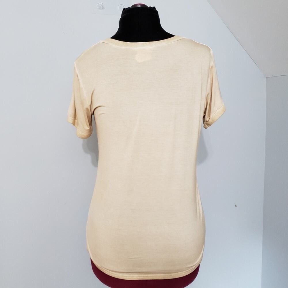Boho NEW POL Cream Cali Girl Eyelash Fringe Distressed Chest Pocket T Shirt Boho - Picture 4 of 8